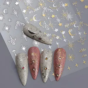 12 Sheets Silver Gold Moon Star Nail Art Stickers