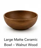 Large matte ceramic bowl walnut wood