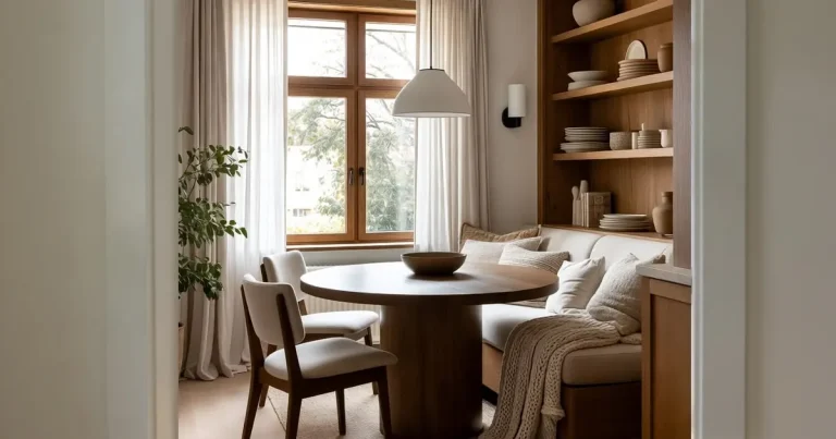 Warm Breakfast Nook with Built-In Banquette and Natural Light