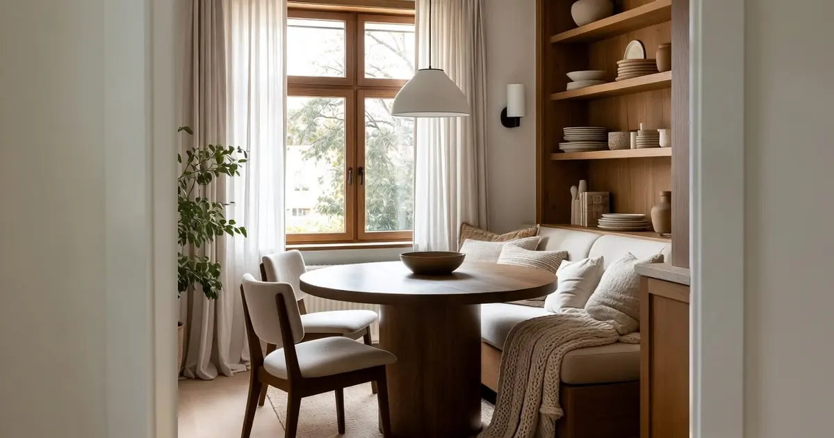 Warm Breakfast Nook with Built-In Banquette and Natural Light